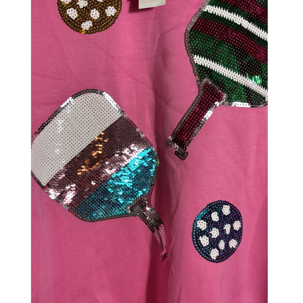 NWT Simply Southern Pink Pickleball Sequin Crewneck Sweatshirt Size XXL - Picture 4 of 5